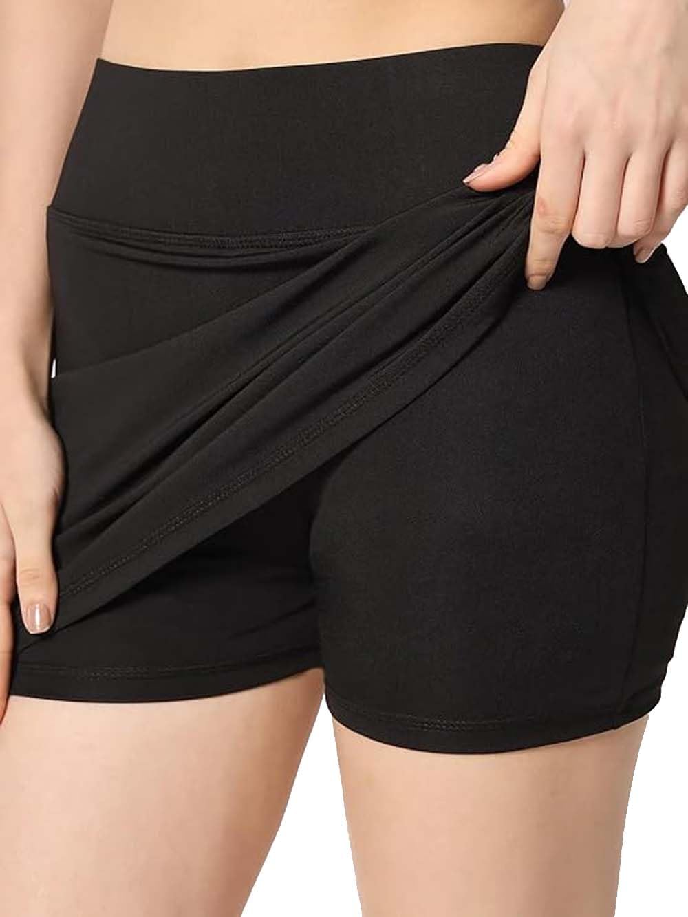 Skirt with Shorts for Women's & Girl's Solid High Waist Flared Skater Short Mini Skirt