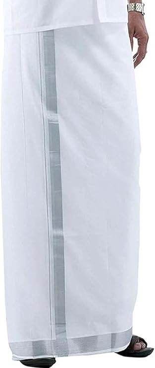 StylesIndia Cotton Saree Border Dhoti with Pocket | Kerala Kasavu Vesti Mundu | Traditional Kattikko Ottikko Men's Dhoti