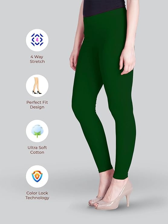 Stylesindia Women Leggings Breathable Women Wear Versatile Tights for Women Elastic Waistband Comfort Lady Leggings (Cotton, Bottle Green)