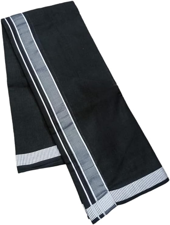 Stylesindia Men's Cotton Colored Dhoti with Fancy Border Kerala-style Veshti Mundu Kaili Lungi 2.0 Mtrs (Black)