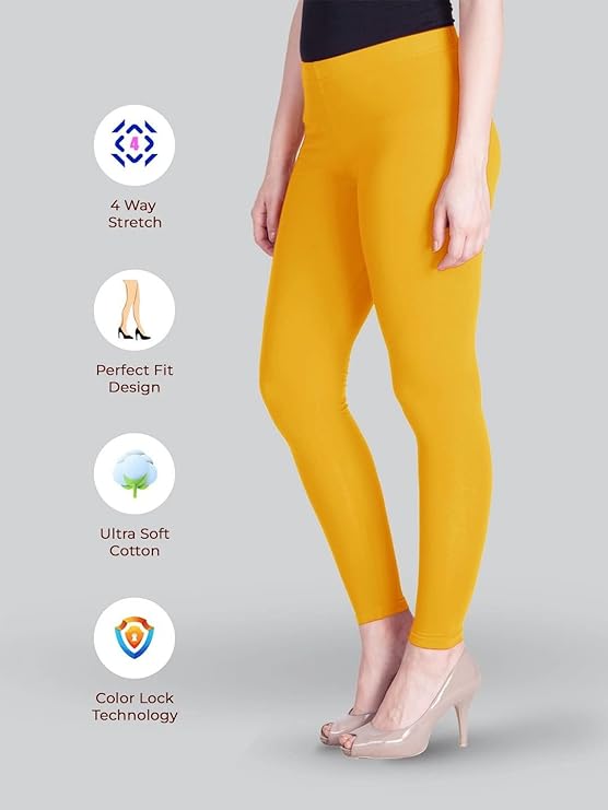 Stylesindia Women Leggings Breathable Women Wear Versatile Tights for Women Elastic Waistband Comfort Lady Leggings (Cotton, Golden Yellow)