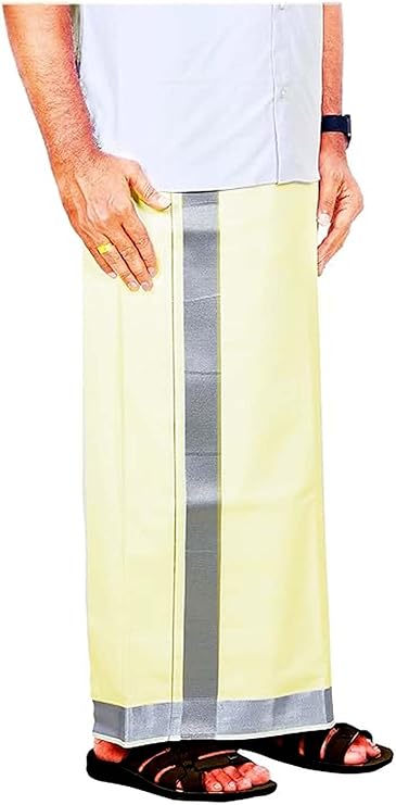 StylesIndia Cotton Saree Border Dhoti with Pocket | Kerala Kasavu Vesti Mundu | Traditional Kattikko Ottikko Men's Dhoti