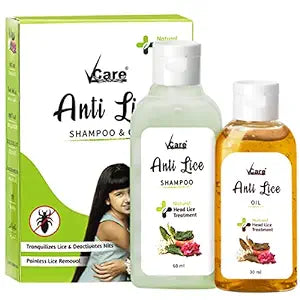 VCare Anti-Lice Shampoo 60ml and Oil 30ml Combo Removes Lice and Nits | Head Lice | Lice Egg Removal