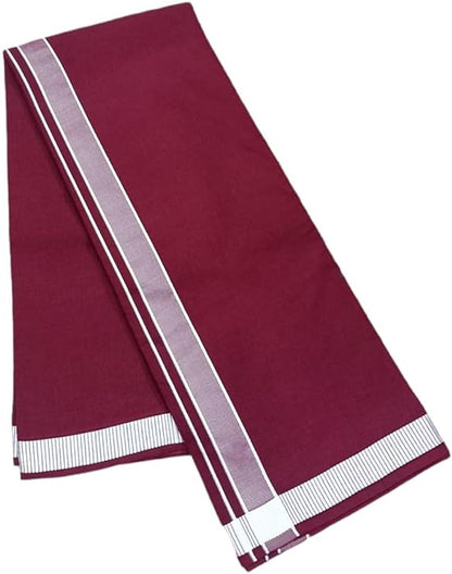 Stylesindia Men's Cotton Colored Dhoti with Fancy Border Kerala-style Veshti Mundu Kaili Lungi 2.0 Mtrs (Maroon)