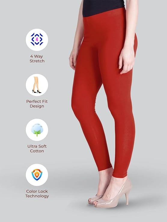 Stylesindia Women Leggings Breathable Women Wear Versatile Tights for Women Elastic Waistband Comfort Lady Leggings (Cotton, Red)