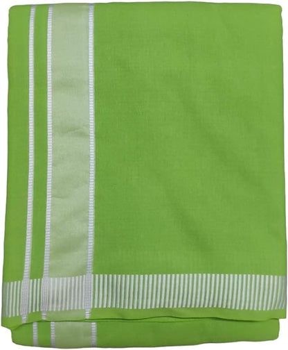 Stylesindia Men's Cotton Colored Dhoti with Fancy Border Kerala-style Veshti Mundu Kaili Lungi 2.0 Mtrs (Parrot)