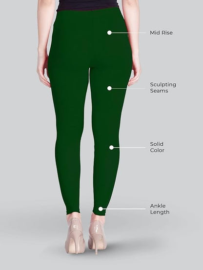 Stylesindia Women Leggings Breathable Women Wear Versatile Tights for Women Elastic Waistband Comfort Lady Leggings (Cotton, Bottle Green)