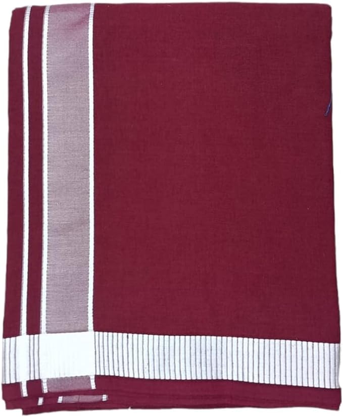 Stylesindia Men's Cotton Colored Dhoti with Fancy Border Kerala-style Veshti Mundu Kaili Lungi 2.0 Mtrs (Maroon)