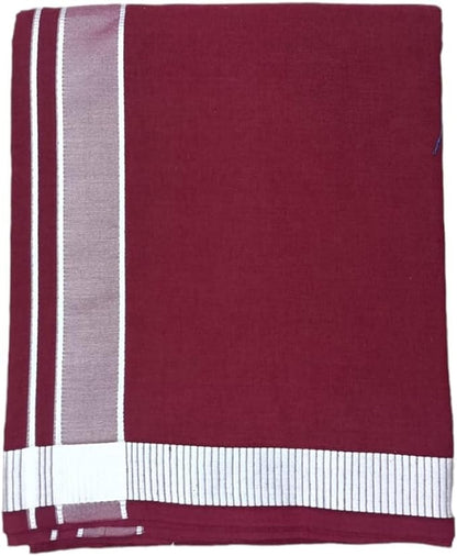 Stylesindia Men's Cotton Colored Dhoti with Fancy Border Kerala-style Veshti Mundu Kaili Lungi 2.0 Mtrs (Maroon)