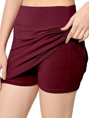 Women’s 2-Piece Athleisure & Casual Set – Stretchable Skort with Built-in Shorts & Lace Half Sleeve Crop Blouse | Stylish Comfort Wear Outfit