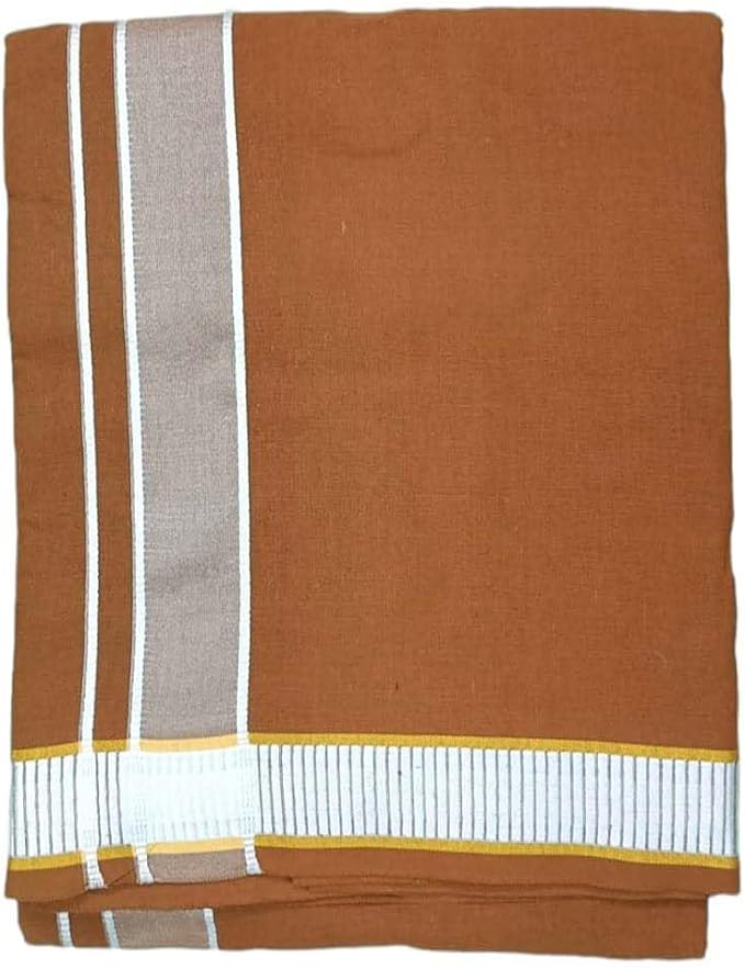 Stylesindia Men's Cotton Colored Dhoti with Fancy Border Kerala-style Veshti Mundu Kaili Lungi 2.0 Mtrs (Brown)