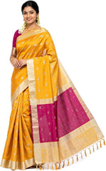 Women’s Maheswari Silk Cotton Saree with 1000 Butta Motifs, Silver Tissue Border & Contrast Pallu