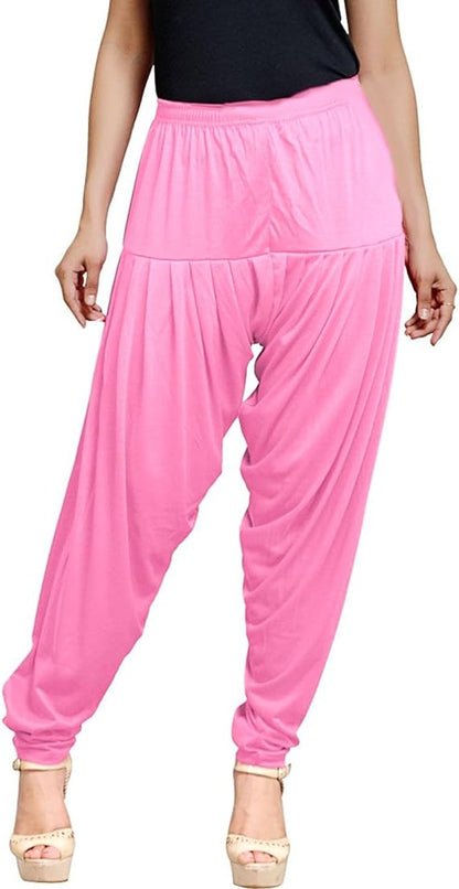 Stylesindia Women's Cotton Lycra Patiala Pant for Workout Yoga Pant (Cotton Lycra, Baby Pink)