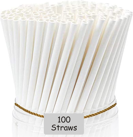 nalAmudhu Paper Straw Durable and Eco-Friendly White Drinking Disposable Paper Straw Pack of 100 (White, 6MM)