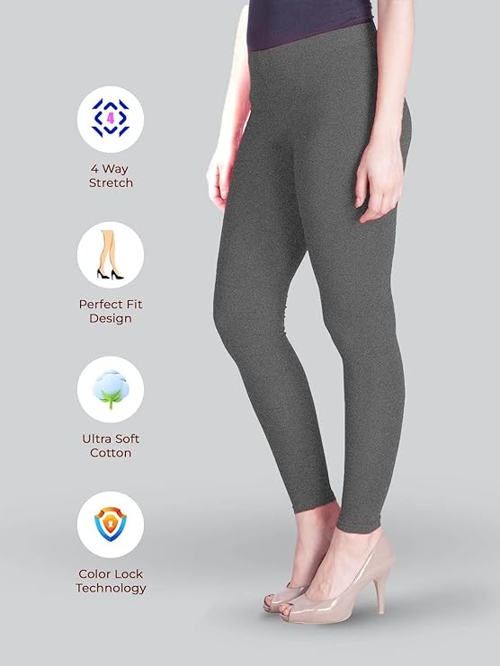 Stylesindia Women Leggings Breathable Women Wear Versatile Tights for Women Elastic Waistband Comfort Lady Leggings (Cotton, Metal Grey)