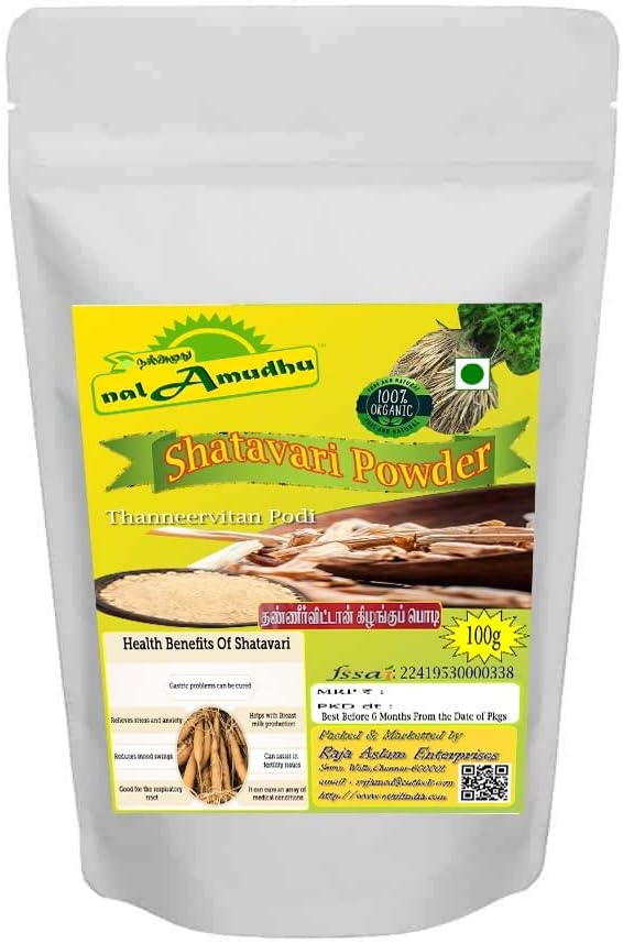 nalAmudhu Shatavari | Asparagus Racemosus | Thaneervittan Kilangu Powder | for Vata & Pitta, Balanced Female Hormones, Energy, Vitality (100g/220lbs)