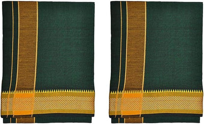 Stylesindia Color Cotton Dhotis Lungi Sarong 2.0 Meters Single Layer Dhoti Pack of 2 (Green)