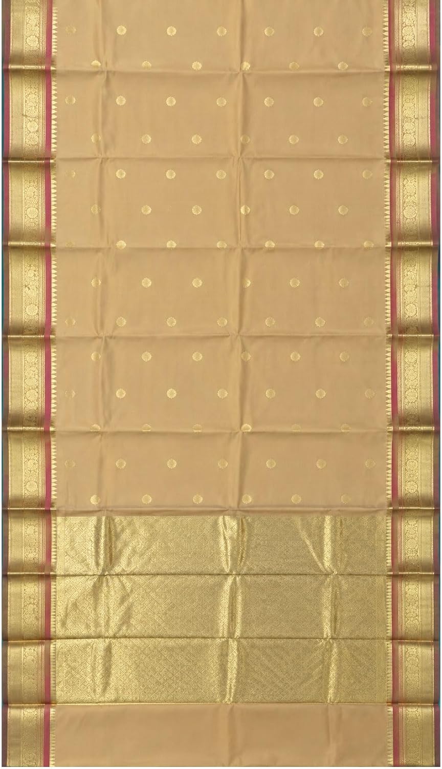 Women's Kanchi Cotton Saree with Rich Zari Border, Brocade Pallu & Blouse Piece