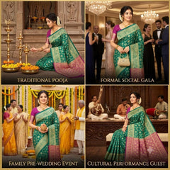 Traditional Banarasi Soft Silk Saree | Rich Zari Border & Contrast Pallu | Elegant Festive & Wedding Sari