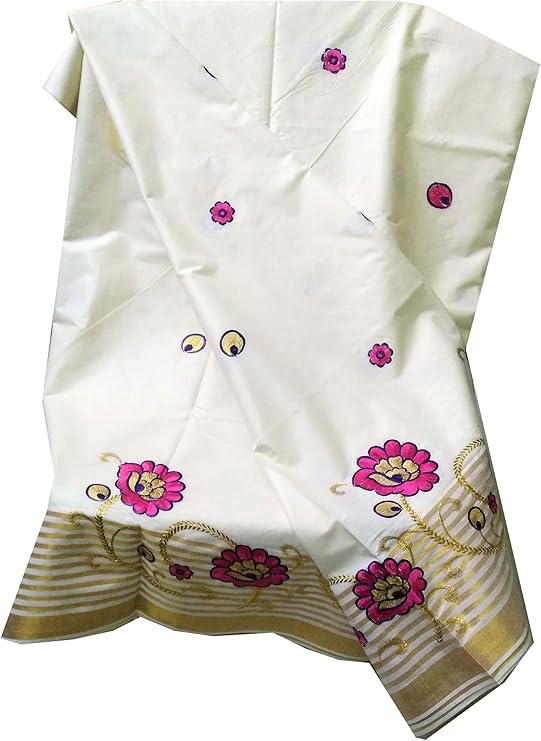 Stylesindia Cotton Kerala Kasavu Saree with Zari Embroidery & Blouse | Traditional Kuthampully Saree for Onam, Diwali, Pongal