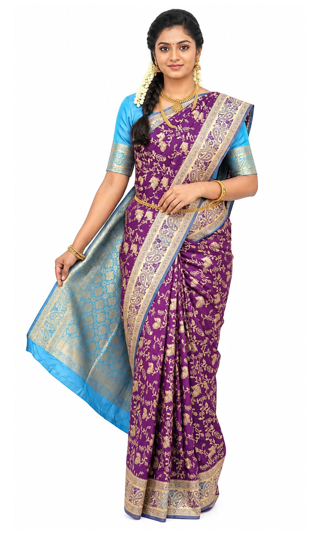 Traditional Banarasi Soft Silk Saree | Rich Zari Border & Contrast Pallu | Elegant Festive & Wedding Sari
