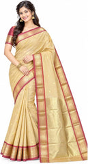 Women's Kanchi Cotton Saree with Rich Zari Border, Brocade Pallu & Blouse Piece