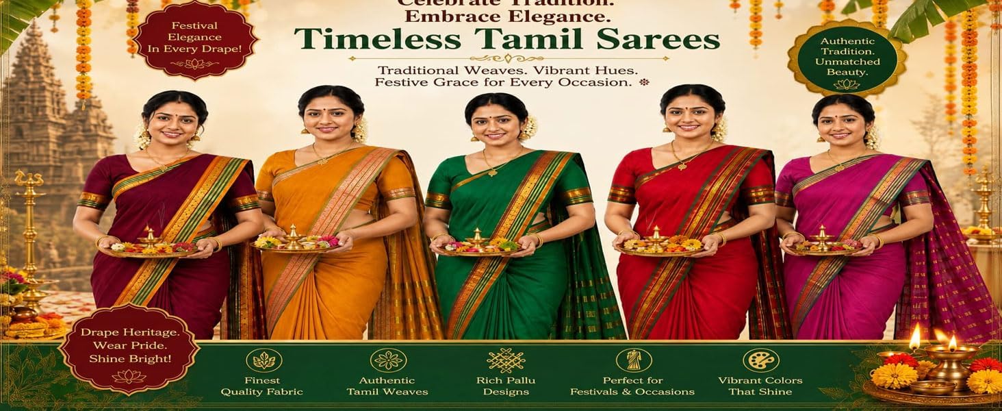 Kanchipuram Cotton Saree for Women | Golden Zari Border | Traditional South Indian Saree for Wedding & Festival