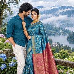 Exquisite Women's Banarasi Soft Silk Satin Saree with Rich Zari Border & Contrast Pallu | Festive Bridal Wear