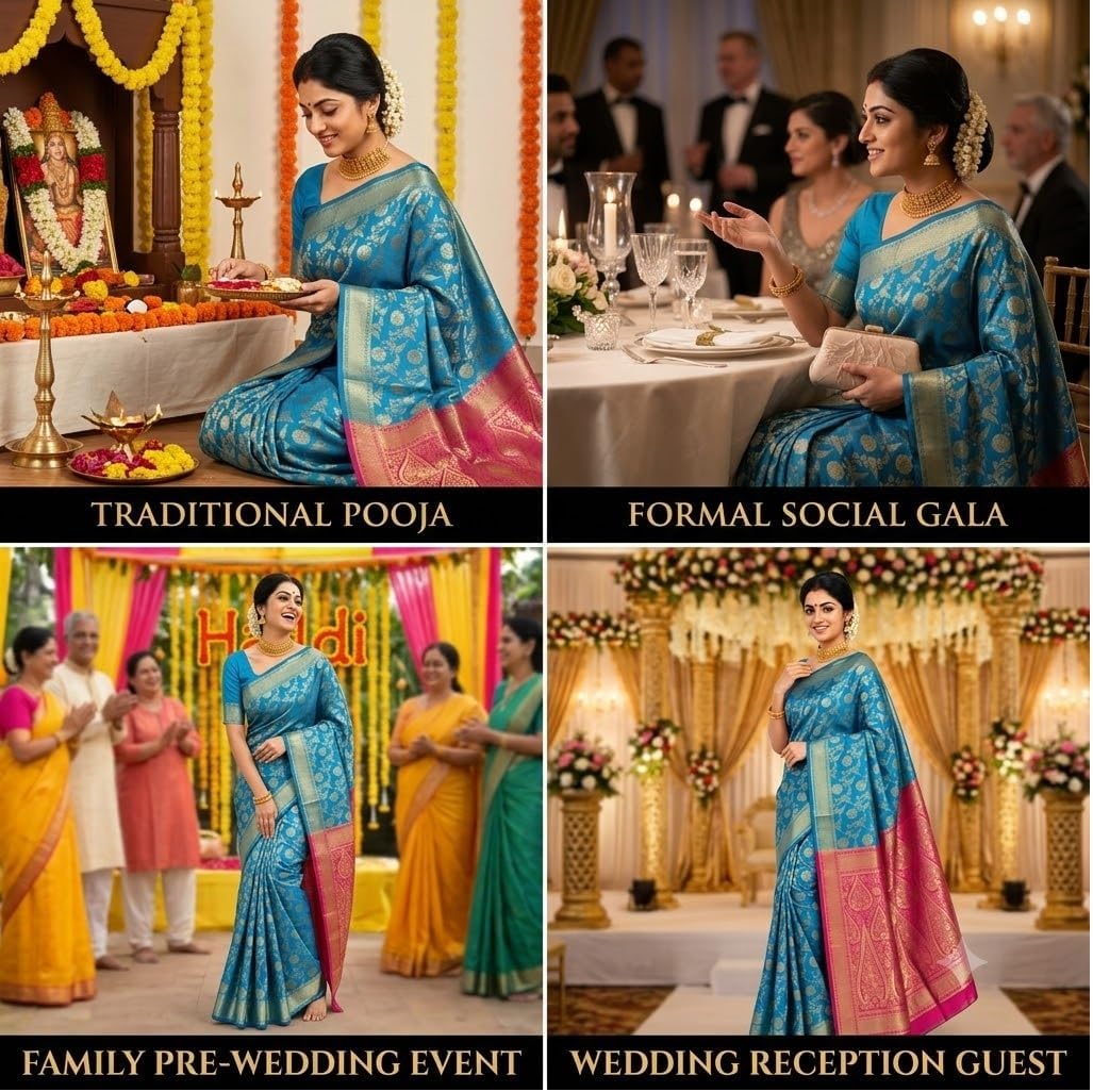 Exquisite Women's Banarasi Soft Silk Satin Saree with Rich Zari Border & Contrast Pallu | Festive Bridal Wear