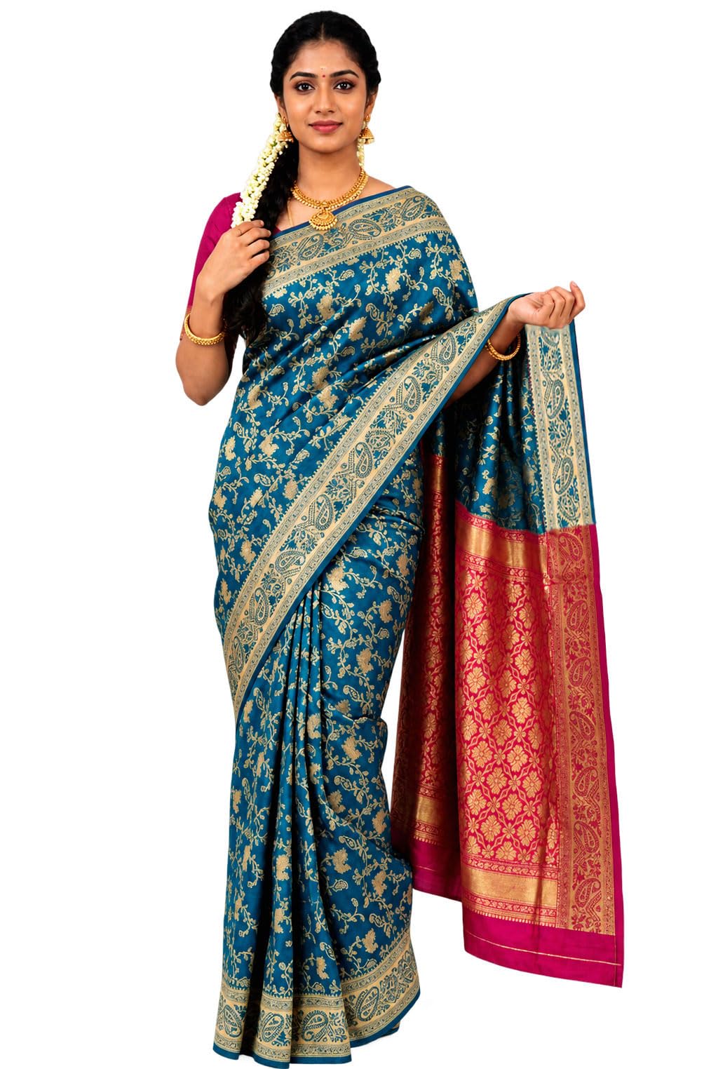 Traditional Banarasi Soft Silk Saree | Rich Zari Border & Contrast Pallu | Elegant Festive & Wedding Sari