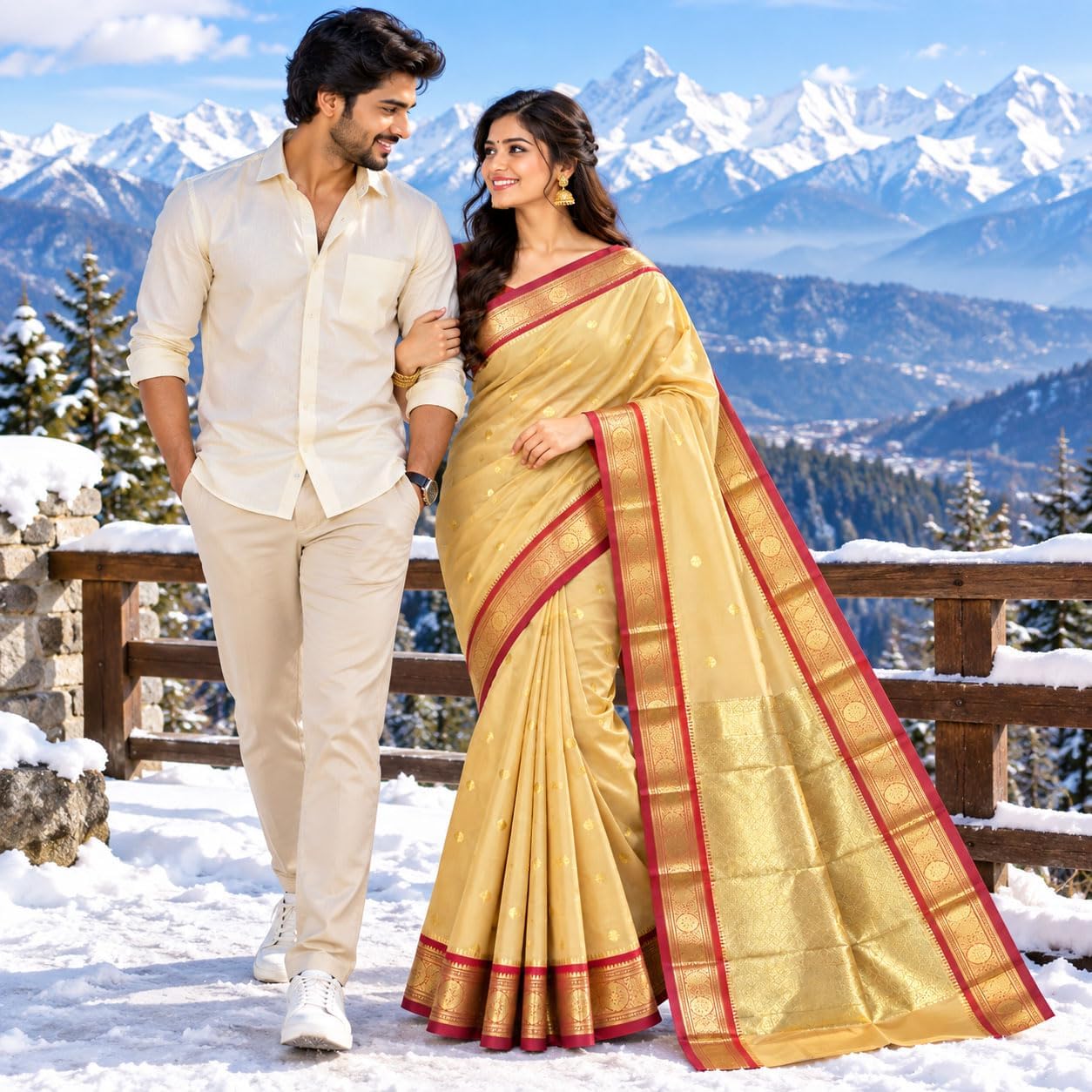 Women's Kanchi Cotton Saree with Rich Zari Border, Brocade Pallu & Blouse Piece