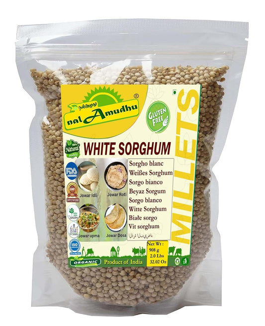 nalAmudhu White Sorghum (Whole Grain) Cholam | Vellai Cholam | Nattu Solam | Jowar | Jola | Jawar | Jonna | Low Gi 908g / 2.0 Lbs