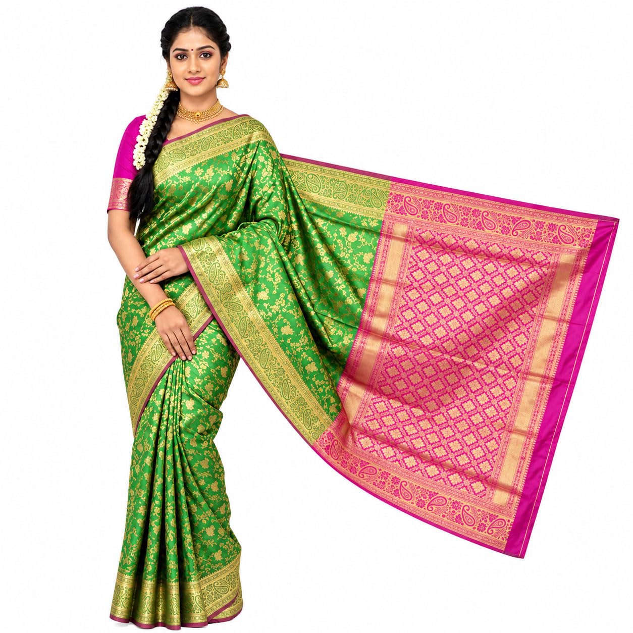 Traditional Banarasi Soft Silk Saree | Rich Zari Border & Contrast Pallu | Elegant Festive & Wedding Sari