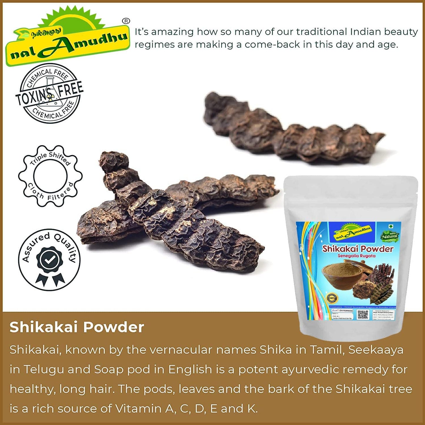 nalAmudhu Shikakai Powder for Hair Cleansing & Conditioning Hair & Skin Care (100 gm)