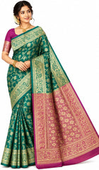Traditional Banarasi Soft Silk Saree | Rich Zari Border & Contrast Pallu | Elegant Festive & Wedding Sari