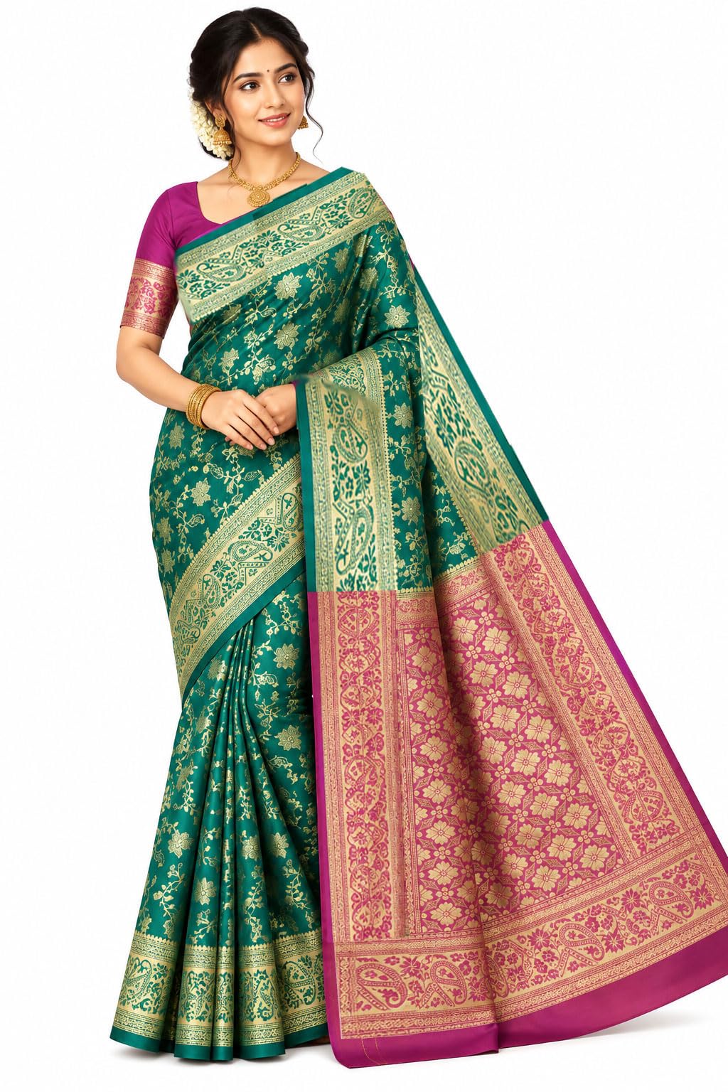 Traditional Banarasi Soft Silk Saree | Rich Zari Border & Contrast Pallu | Elegant Festive & Wedding Sari