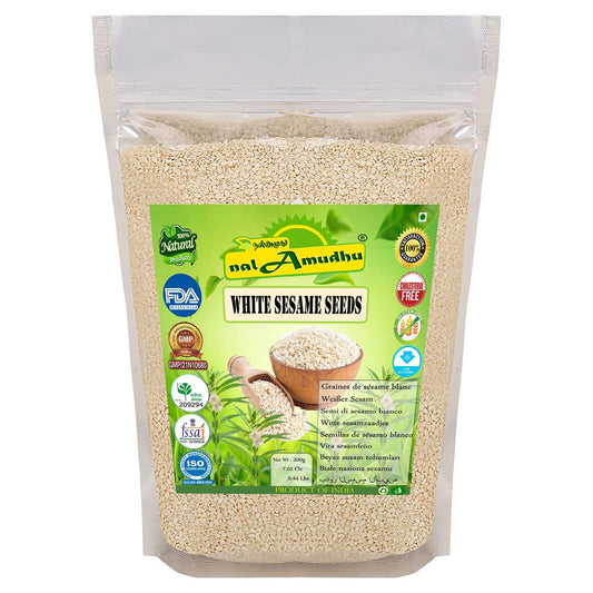 nalAmudhu White Sesame Seeds 100% Clean and Nutural Raw White Til | Safel Til Seeds for Eating | Everyday Essentials Indian Spices-200g