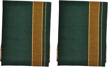 Stylesindia Color Cotton Dhotis Lungi Sarong 2.0 Meters Single Layer Dhoti Pack of 2 (Green)