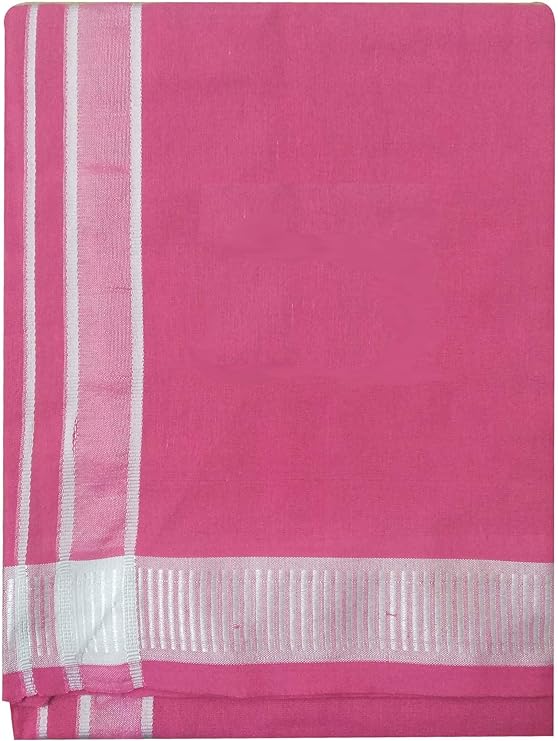 Stylesindia Men's Cotton Colored Dhoti with Fancy Border Kerala-style Veshti Mundu Kaili Lungi 2.0 Mtrs (Pastal Pink)