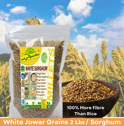 nalAmudhu White Sorghum (Whole Grain) Cholam | Vellai Cholam | Nattu Solam | Jowar | Jola | Jawar | Jonna | Low Gi 908g / 2.0 Lbs