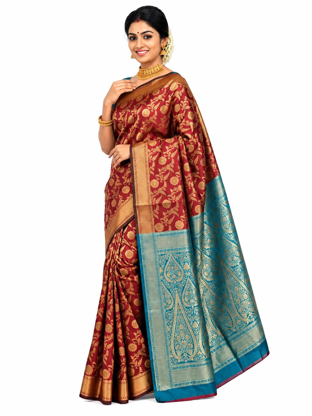 Exquisite Women's Banarasi Soft Silk Satin Saree with Rich Zari Border & Contrast Pallu | Festive Bridal Wear