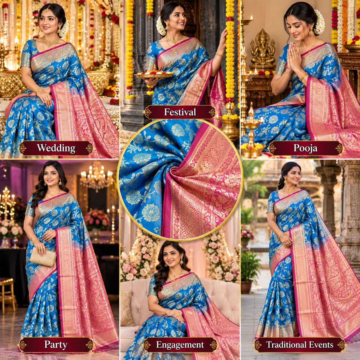 Exquisite Women's Banarasi Soft Silk Satin Saree with Rich Zari Border & Contrast Pallu | Festive Bridal Wear