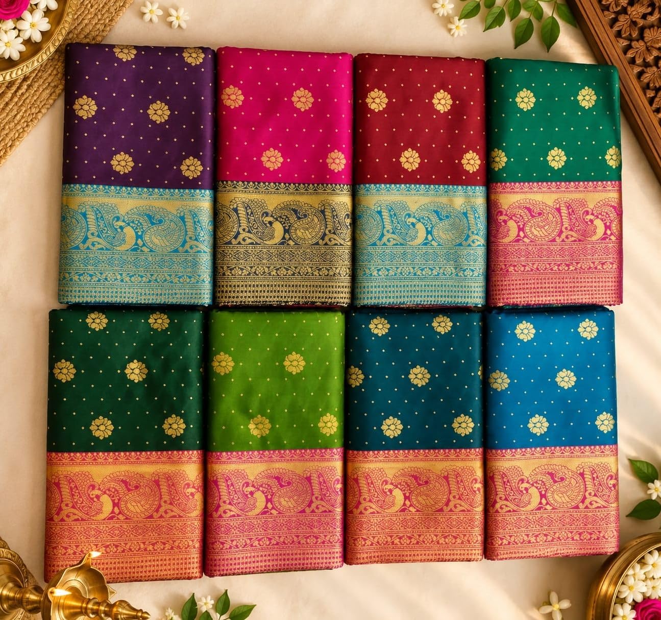 Exquisite Women's Banarasi Soft Silk Satin Saree with Rich Zari Border & Contrast Pallu | Festive Bridal Wear