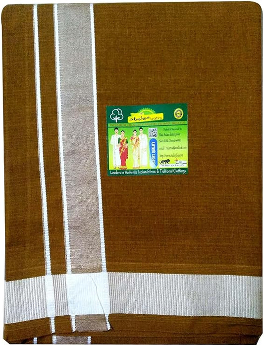 Stylesindia Men's Cotton Colored Dhoti with Fancy Border Kerala-style Veshti Mundu Kaili Lungi 2.0 Mtrs (Brown)