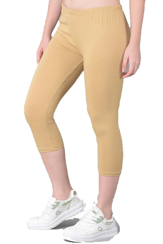 Stylesindia Women's Regular Fit Plain 3/4th Capri Pants - XL Beige