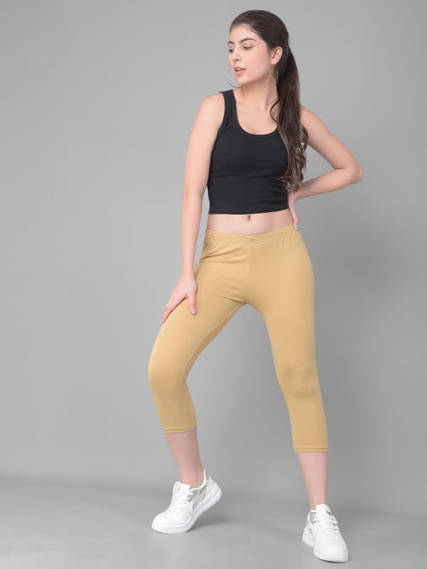 Stylesindia Women's Regular Fit Plain 3/4th Capri Pants - XL Beige