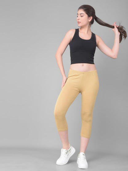 Stylesindia Women's Regular Fit Plain 3/4th Capri Pants - XL Beige