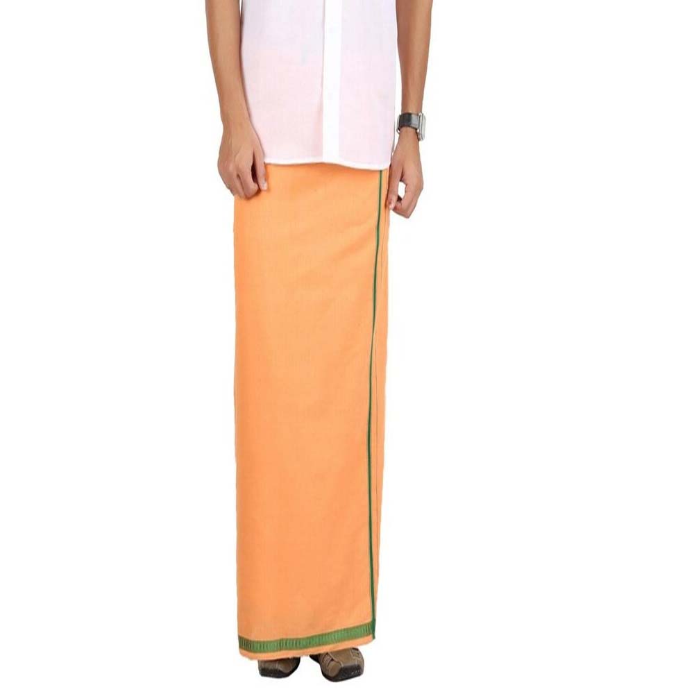 Men's Cotton Blend Dhoti with Bentex Border | Traditional Single Layer South Indian Vesti Mundu | Ethnic Wear for Weddings, Poojas & Festivals