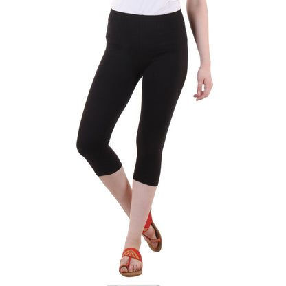 Stylesindia Women's Regular Fit Plain 3/4th Capri Pants - XL Black