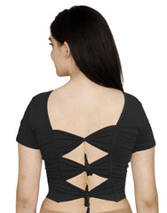 StylesIndia Women's Designer Cotton Lycra Blouse | Back Knot Cut-Out Tassel Design | Stretchable Crop Top for Sarees & Lehengas DNO:136